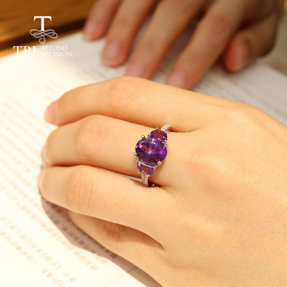 Simple Natural African amethyst ring 925 sterling silver fashion design women's high jewelry for Daily wear