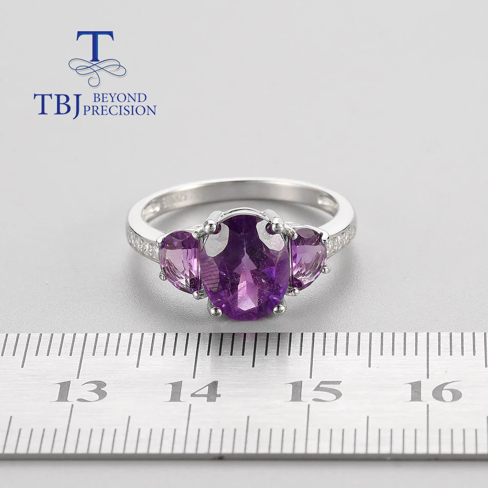 Simple Natural African amethyst ring 925 sterling silver fashion design women's high jewelry for Daily wear