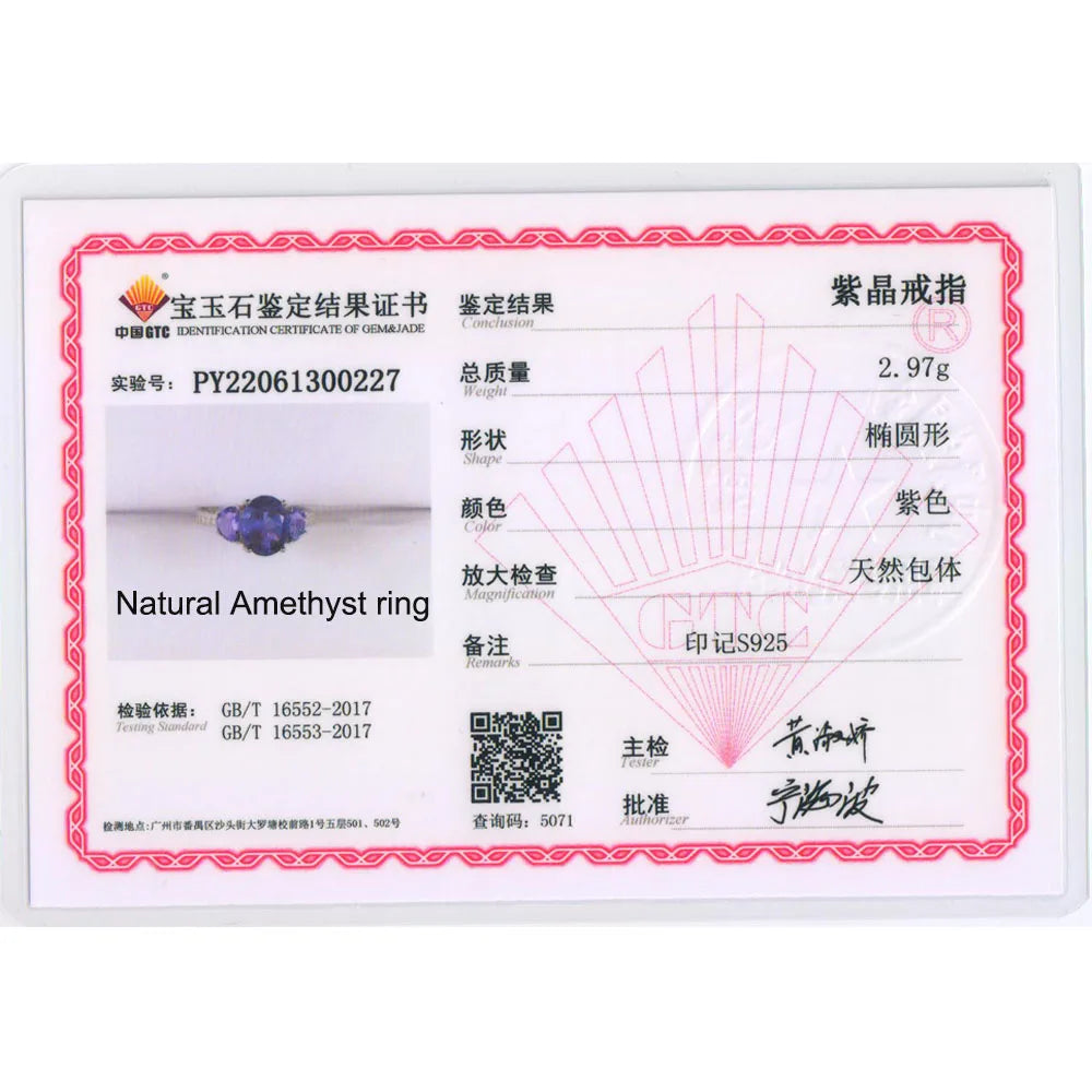 Simple Natural African amethyst ring 925 sterling silver fashion design women's high jewelry for Daily wear