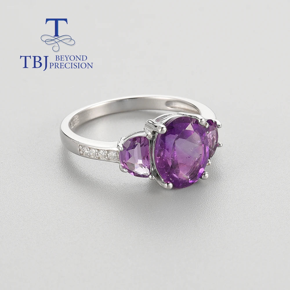 Simple Natural African amethyst ring 925 sterling silver fashion design women's high jewelry for Daily wear