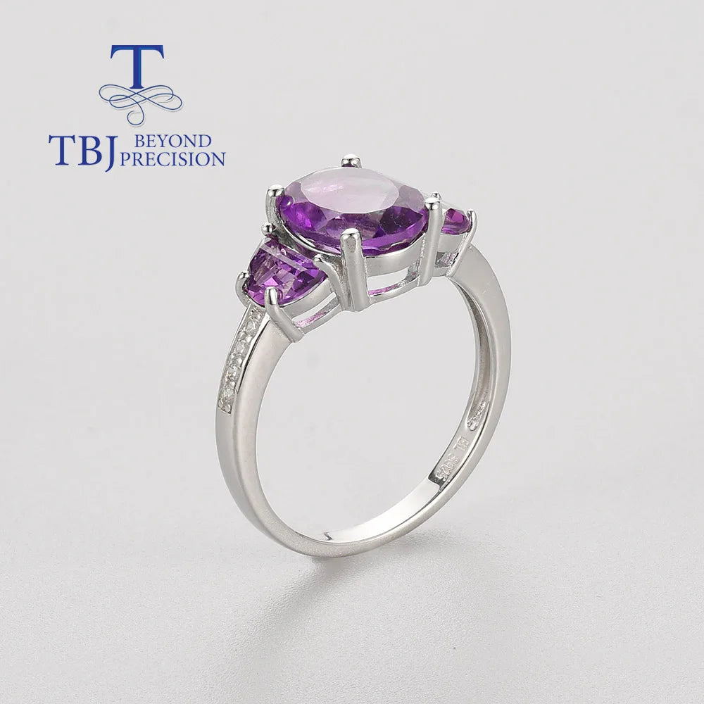 Simple Natural African amethyst ring 925 sterling silver fashion design women's high jewelry for Daily wear
