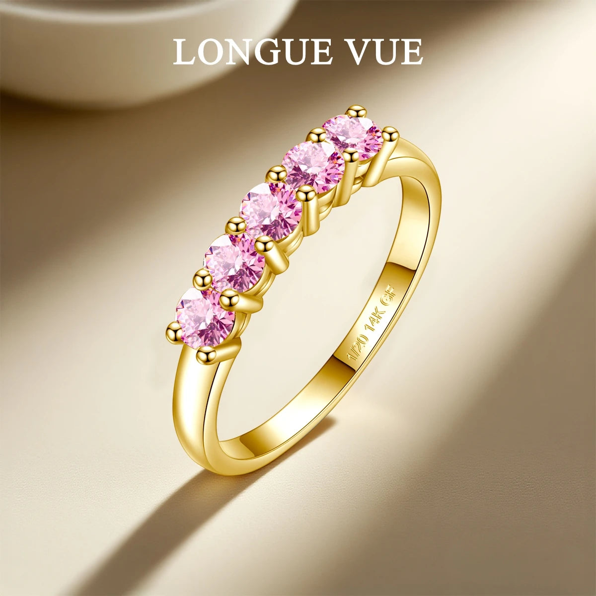 Real 14K Gold Filled Stacking Ring Five Stone Moissanite Wedding Band Finger Jewelry Accessories Anti fading Waterproof